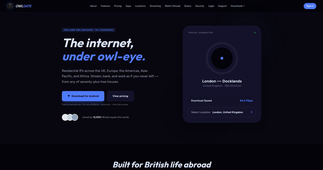 OwlGate VPN website designed by Websites No Bollocks